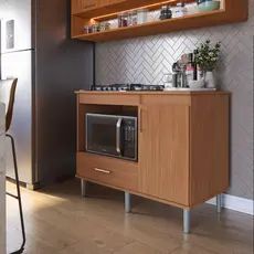 Balcão Armário Para Cooktop 1,05m 5 Bocas 1 Porta 1 Gaveta Turim Cozinha Área Gourmet Sala de Jantar