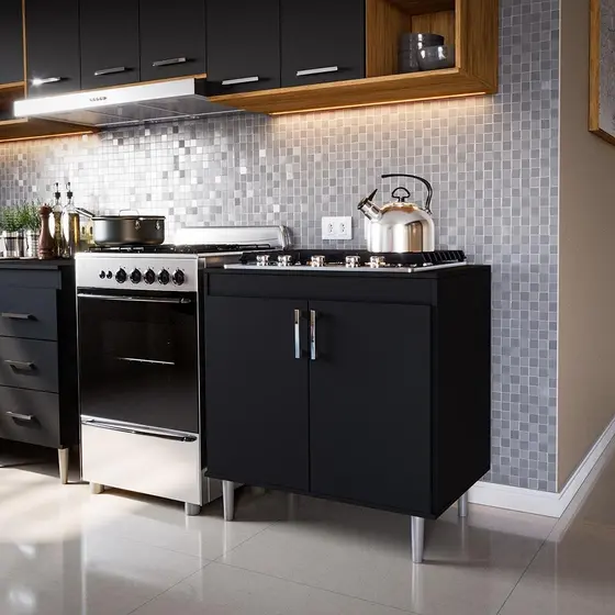 Balcão Cooktop Para 5 Bocas Turim - Movelove - MDF/MDP - 2 Puxadores Lojas Movelove