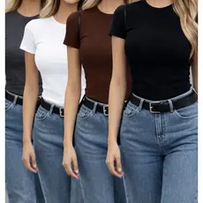 Kit 4 Blusa Feminina Baby tee Blusa Manga Curta