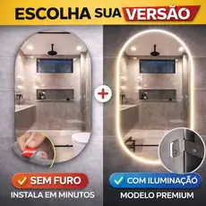 Espelho Grande De Parede Oval Com Led Orgânico Banheiro Sala Quarto Luz Quente E Fria