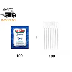 Kit 100 Adoçante União Sachê + 100 Palhetas Mexedor de Café