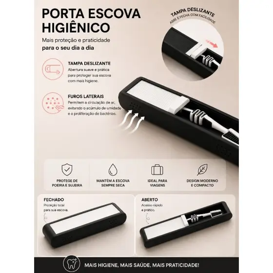 Porta Escova De Dente Com Tampa Deslizante