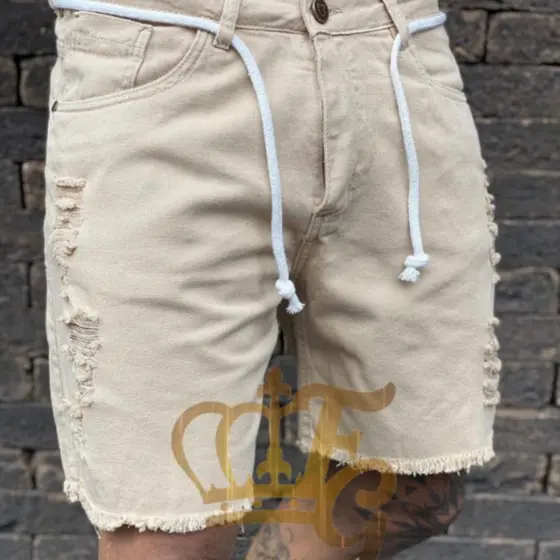 Bermuda Jeans Masculina CREME Rasgada Linha Premium Desfiada Alta Qualidade Env/24h