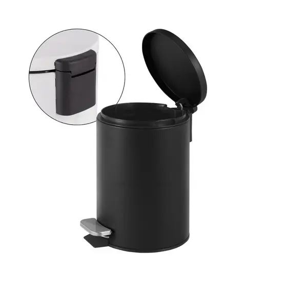 Lixeira Inox 5 Litros Redonda Preta com Pedal Powermaid