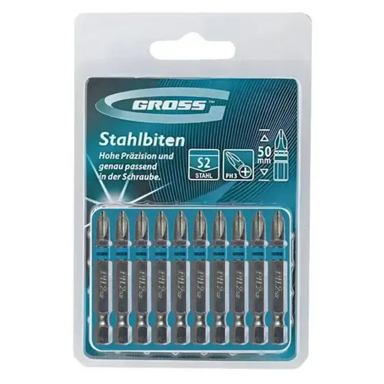 Bits Phillips Ponta E Encaixe 1/4 Pol. 50mm Aço 10 Pcs Gross