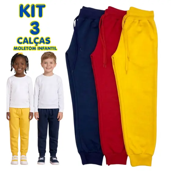 Kit 3 Calça Moletom Infantil Menino Grosso Infantil 4 A 8 Anos | Unissex