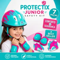 Kit Proteção Infantil 7 Peças Capacete Joelheira Cotoveleira Munhequeira p/Bike Skate Patins SORTIDO