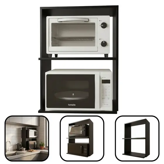 Nicho Suporte De Parede Microondas Forno Preto 84x63x45cm