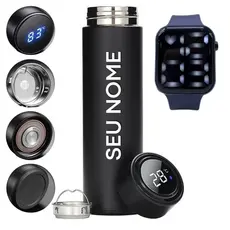Garrafa Copo Térmica Personalizada Com Led Digital 500ml Em Aço Inoxidável + Brinde Relógio Digital