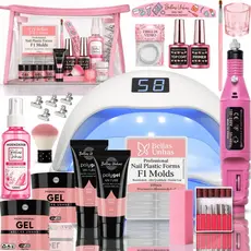 Kit Alongamento de Unha em Gel Polygel Poligel Fibra 3 em 1 Completo + Cabine Lixadeira Nécessaire