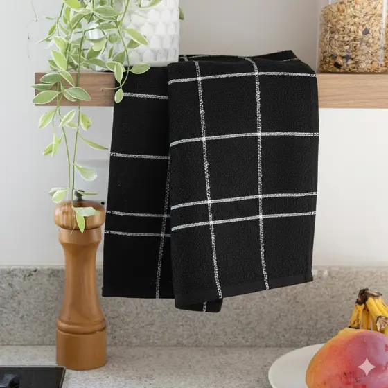 Kit 4 Panos de Prato Preto 45x65cm – 100% Algodão Atoalhado Copa
