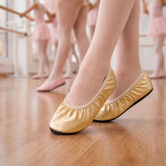 Sapatilha Feminina Ballet Simples Dourada Antiderrapante para Dança Festas e Fantasias Cosplay