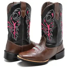 Botas Texana Feminina Café Com Bordado Tribal Rosa Promoção Black Friday