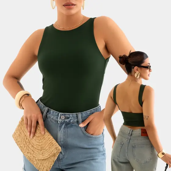 Blusa Suplex Feminina Costa Nua Básica Premium Elegante T-shirt Casual Segunda Pele
