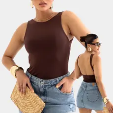 Blusa Regata Costa Nua Suplex Feminina Básica Elegante Tendência Verão