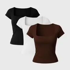 Kit 3 Blusa decote quadrado básica academia dia a dia suplex