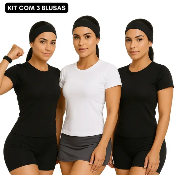 3 Kit Blusa academia dia a dia básica suplex manguinha Verão 2026