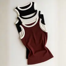 Kit 3 Regata Blusinha Bicolor Feminina Canelado Básica Elegante Blogueira Tendencia
