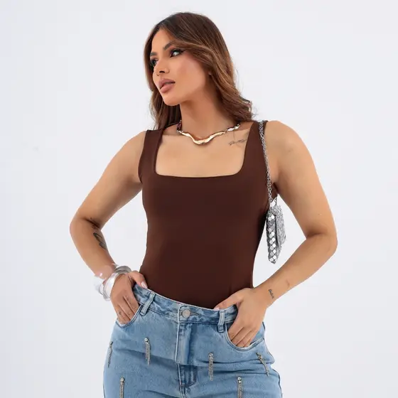 Blusa Regata Feminina Suplex Decote Quadrado
