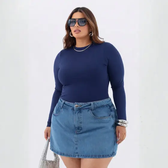 Blusa Feminina Manga Longa Plus Size Suplex Feminina Básica Elegante Tendência Inverno