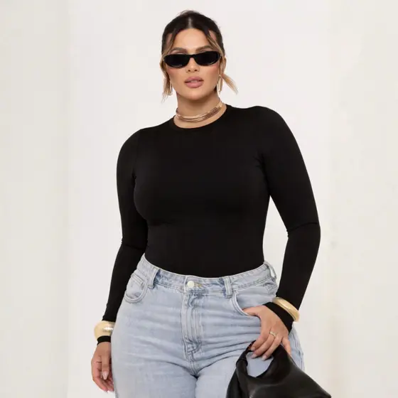 Blusa academia dia a dia básica plus size suplex manga longa