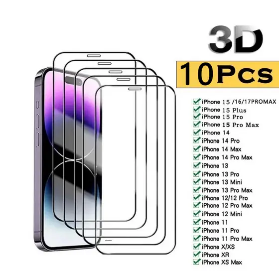 Kit 10pcs Película De Vidro Temperado 9H Para iPhone X Xs Xr 11 Pro Max 12 13 14 15 16Pro Max 17 17promax