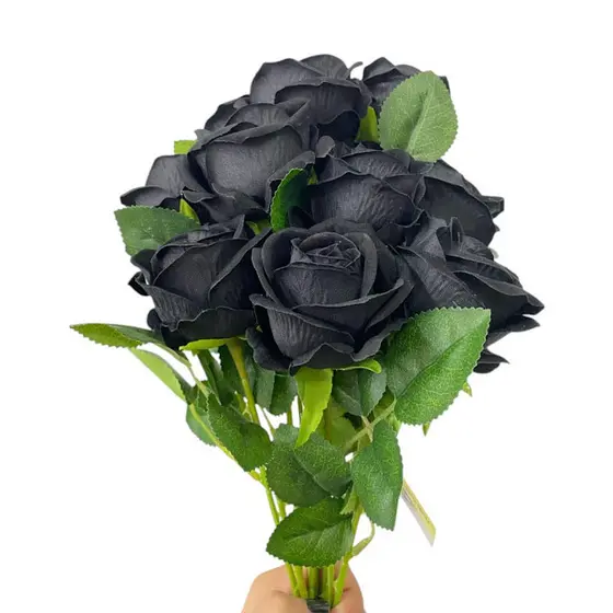 Kit 10 Haste Rosa Unitária Aveludada Preta Flor Artificial