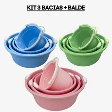 Kit de Bacias Para Lavandeira Com Balde Multiuso Limpeza Resistentes Coloridos