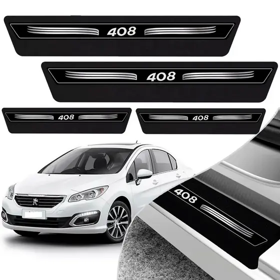 Kit 8 Peças Soleira Adesivo Porta Peugeot 408 2011 2012 2013 2014 2015 2016 2017 2018 - Preto Envio Imediato Aproveite!