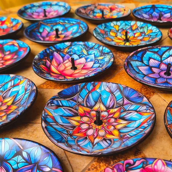 Incensarios de Mandalas Coloridas Estilo Vitral para Incensos de Vareta