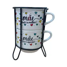Kit 2 Xícaras Empilhável 210ml Branca Mãe Você é Especial
