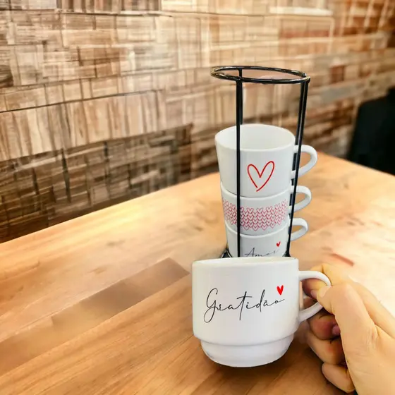 Jogo de Xícaras Café Chá Spot + Suporte de Metal Grátis