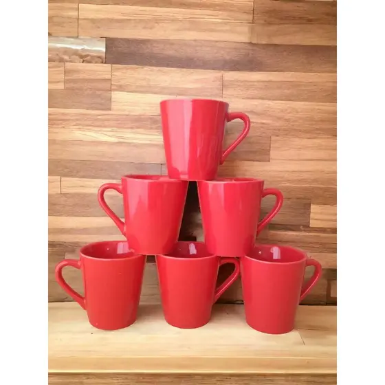Kit Jogo 6 Xicaras canecas Porcelana 120ml Café Chá vermelho lisa