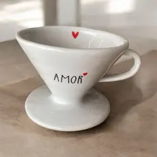 Filtro de Café de Porcelana Branca Decorado - Amor