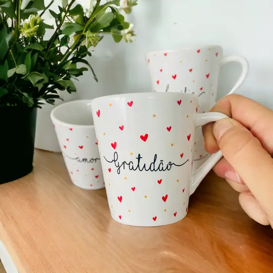Kit 4 Xícaras 120ml Café Porcelana Branca Frases Gratidão/Família/Amor/Fé