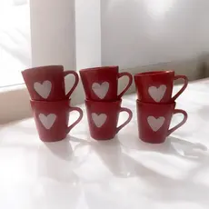 Jogo Kit 6 Canecas Xicaras Café Porcelana 120ml Coração Relevo vermelho