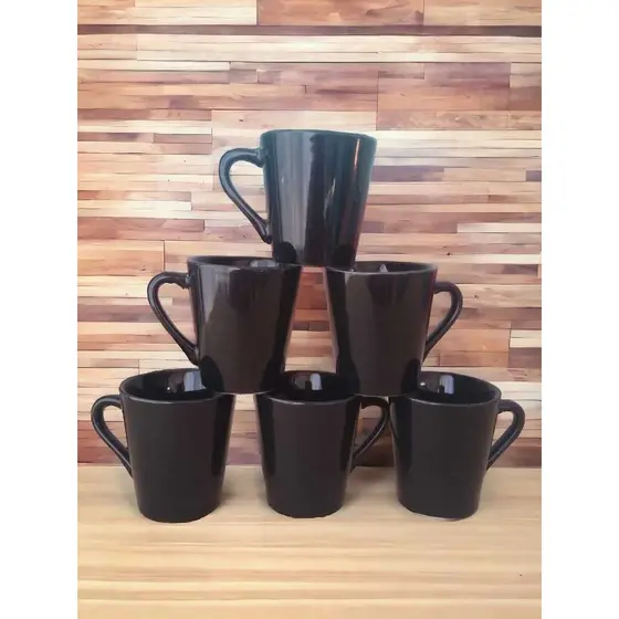 Kit Jogo 6 Xicaras canecas Porcelana Café Chá preto lisa