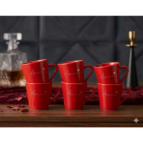 Jogo  Xícaras / Canecas Porcelana Café Chá 120 ml Amor Vermelho Spot