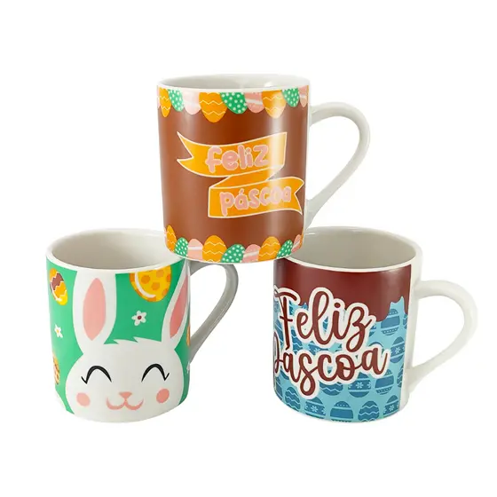 Caneca de Porcelana 300ml Coleção Páscoa Cores Sortidas– Criativa e Perfeita para Presentear