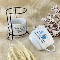 Kit 2 Xícaras Porcelana Pequeno Príncipe Branca com variação Frases 210ml e Suporte -