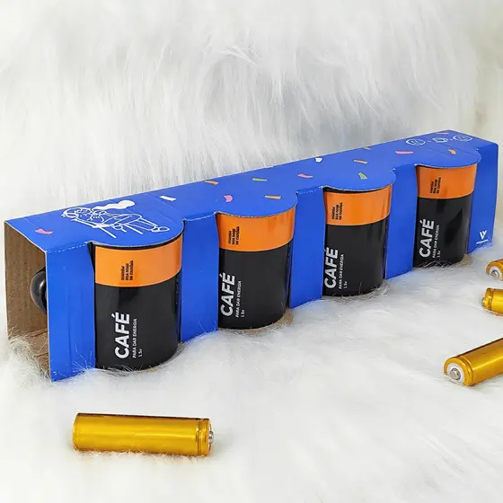 Kit 4 Xícaras/Canecas de Porcelana 120ml Pilha Café Energia com Caixa Presente