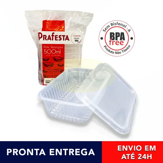 Kit 24 Unid. Pote Plastico Retangular Descartável 250/350/500/750/1000ml Microondas Freezer Marmita