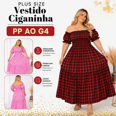 Vestido Xadrez Plus Size Festa Junina Lastex Soltinho Ciganinha Rodeio São João Promoção Elegante Country Tendencia 2026