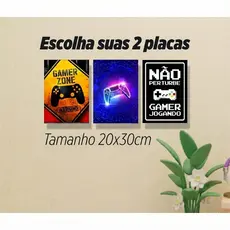 Kit 2 Placas MDF Gamer 20x30cm Decoração Quarto Cenário Setup Com Fita Dupla Face