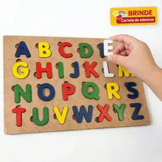 Brinquedo Educativo Alfabeto De Madeira Quebra-Cabeça Letras De Encaixe Infantil