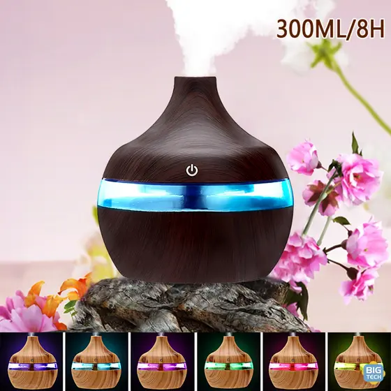 Umidificador De Ar E Difusor Aromatizador Silencioso De Ambiente Veios Da Madeira Purificador De Ar