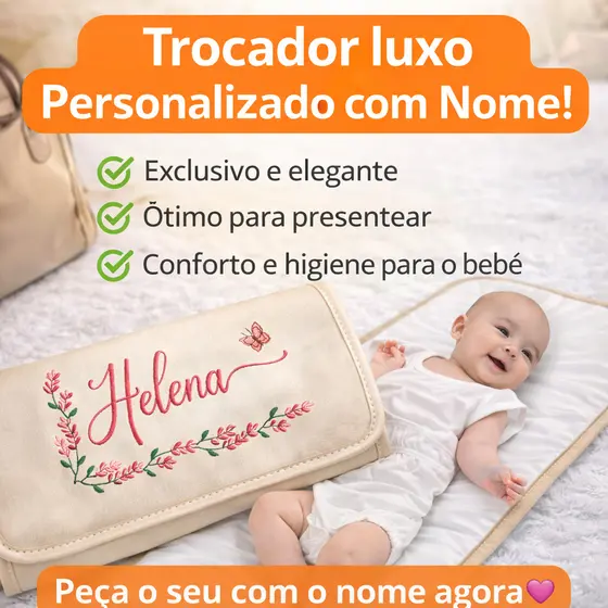 Trocador de Bebê Personalizado com Nome do Bebê l Portátil  Impermeável 30x60 cm.