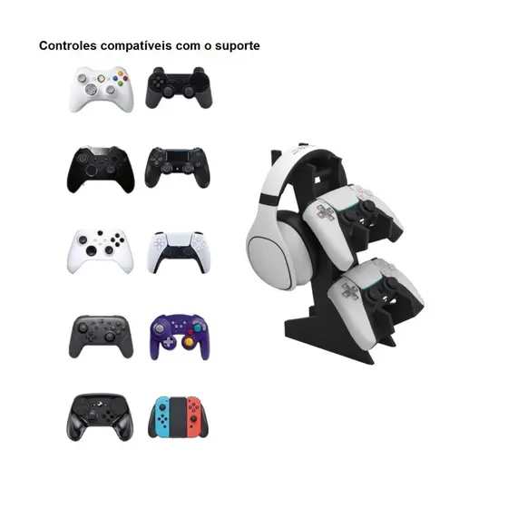 suporte porta controle xbox one x / s ps4 ps5 fone preto mdf