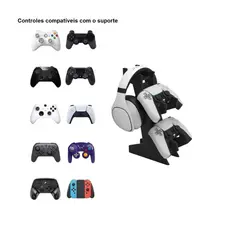 suporte porta controle xbox one x / s ps4 ps5 fone preto mdf