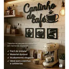 Plaquinhas Cantinho do Café Em Mdf Pintado Preto